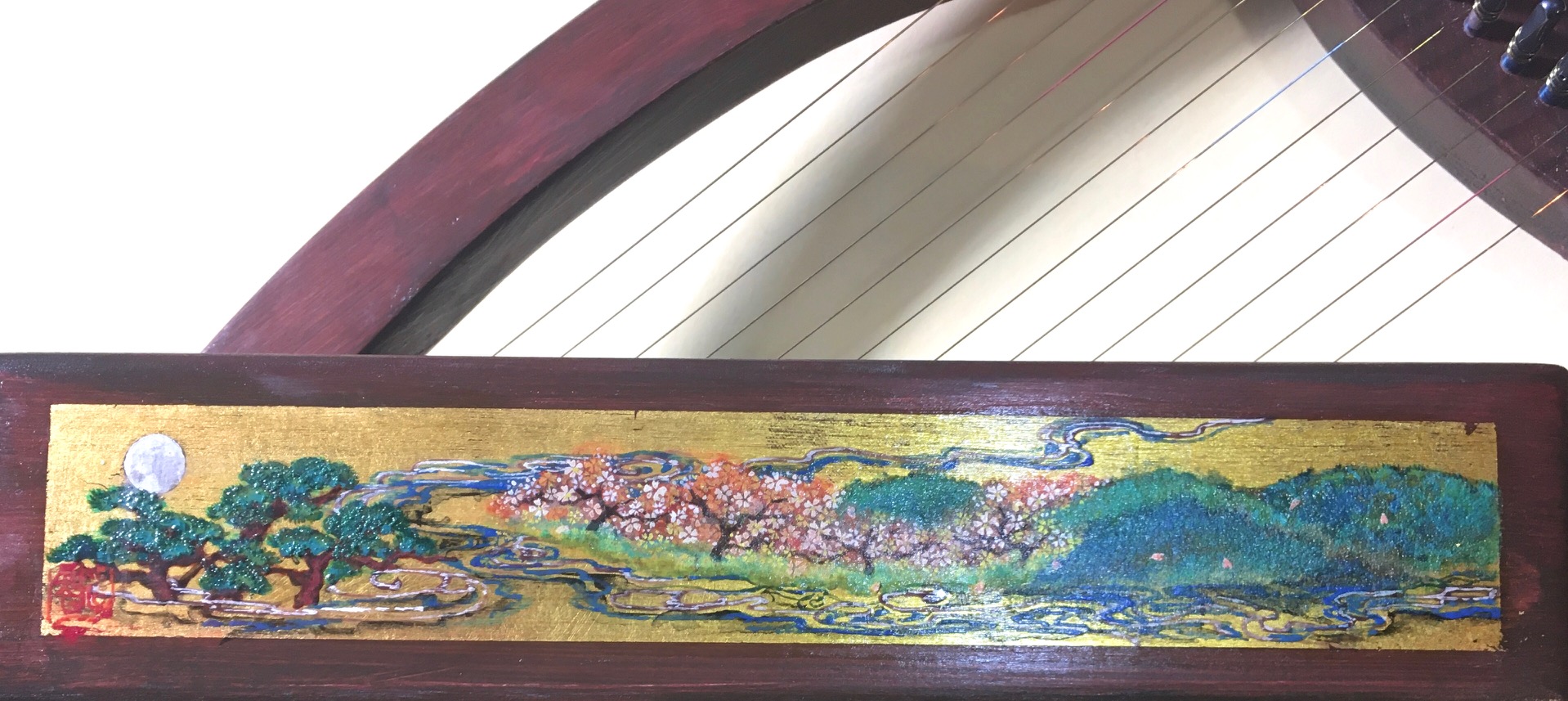 鳳凰と桜図が描かれた和風ハープ