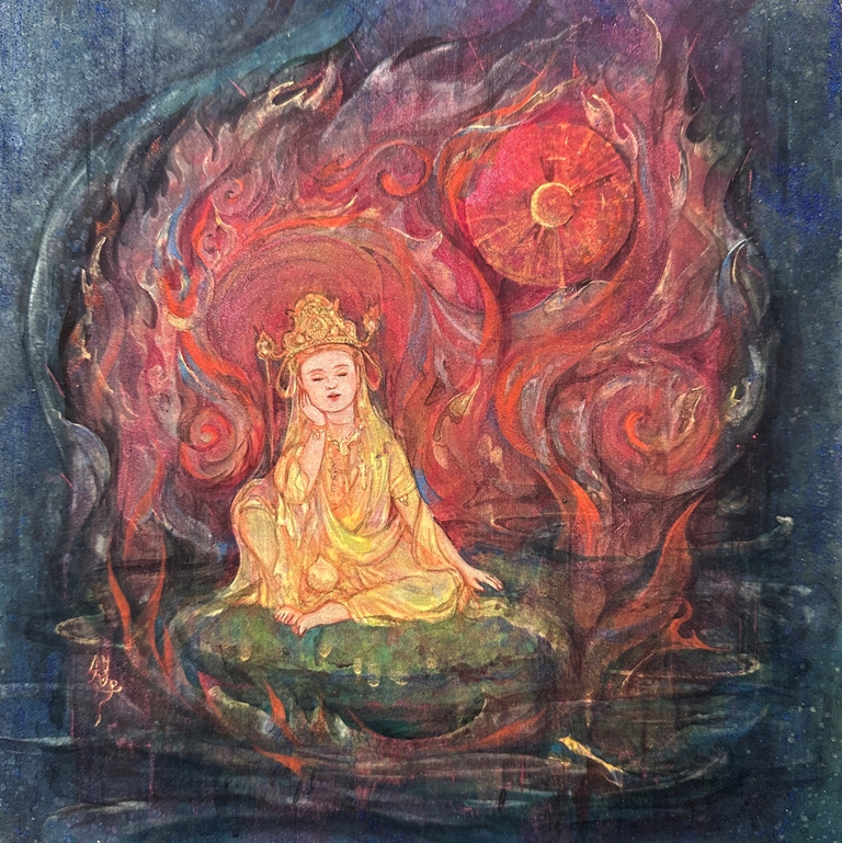 謐　如意輪観音像が描かれた幻想的な日本画