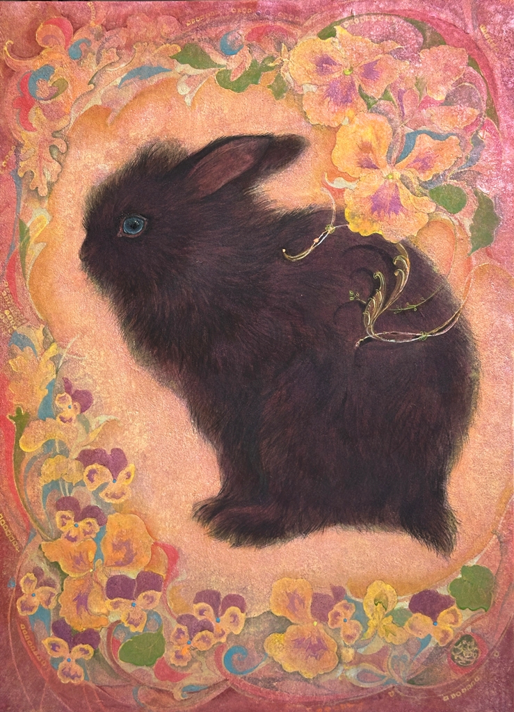 くろをさぎ　黒いうさぎを描いた日本画