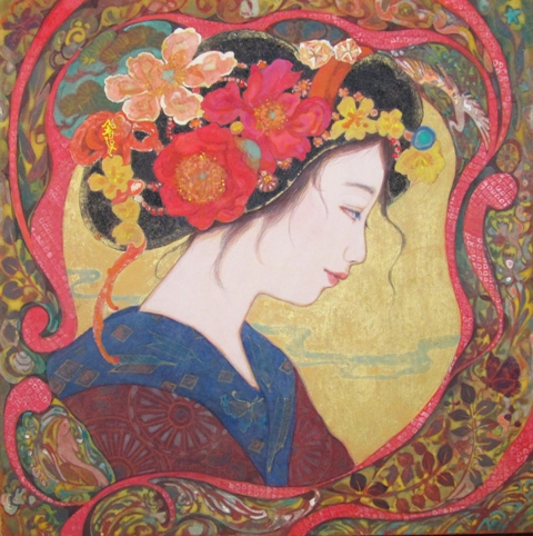 アンティーク　レトロな女性像　大正ロマンの雰囲気の幻想的な日本画