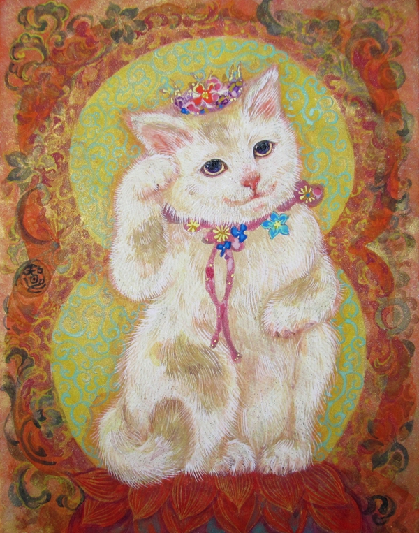 招き猫はな　可愛い招き猫が描かれた小さな日本画