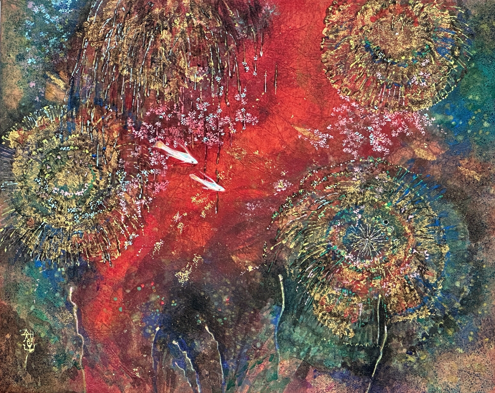 水底の祝祭　幻想の花火を描いた日本画