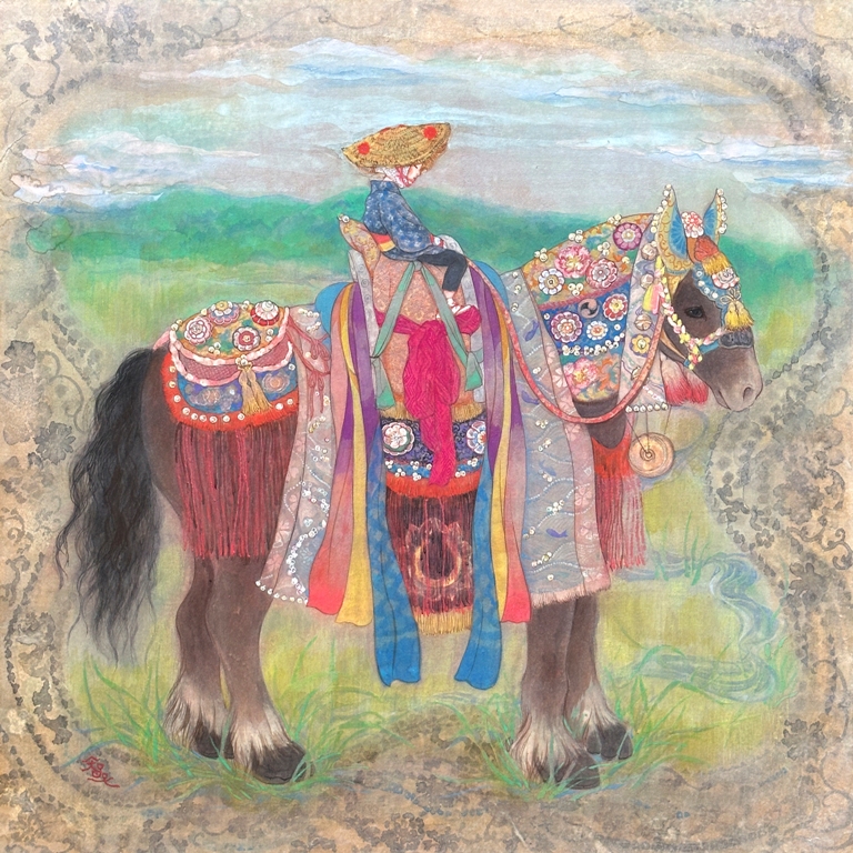 チャグチャグ馬コを描いた日本画作品　S6号　紙本著色