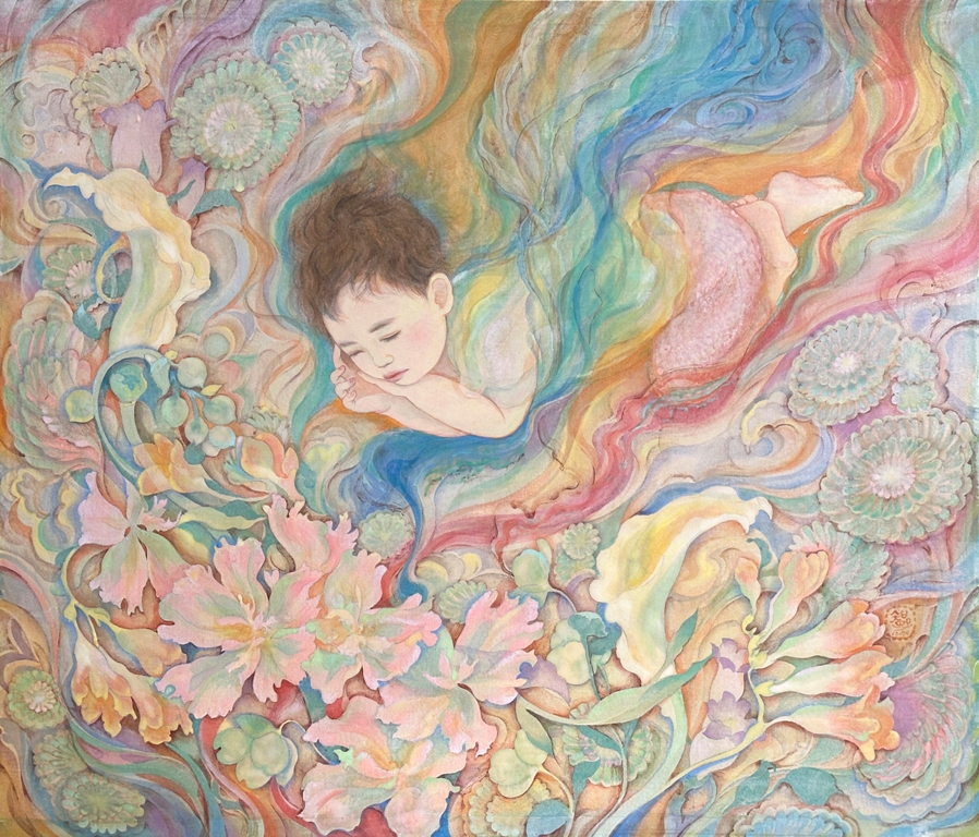 子どもを描いた幻想的な日本画作品　絹本著色