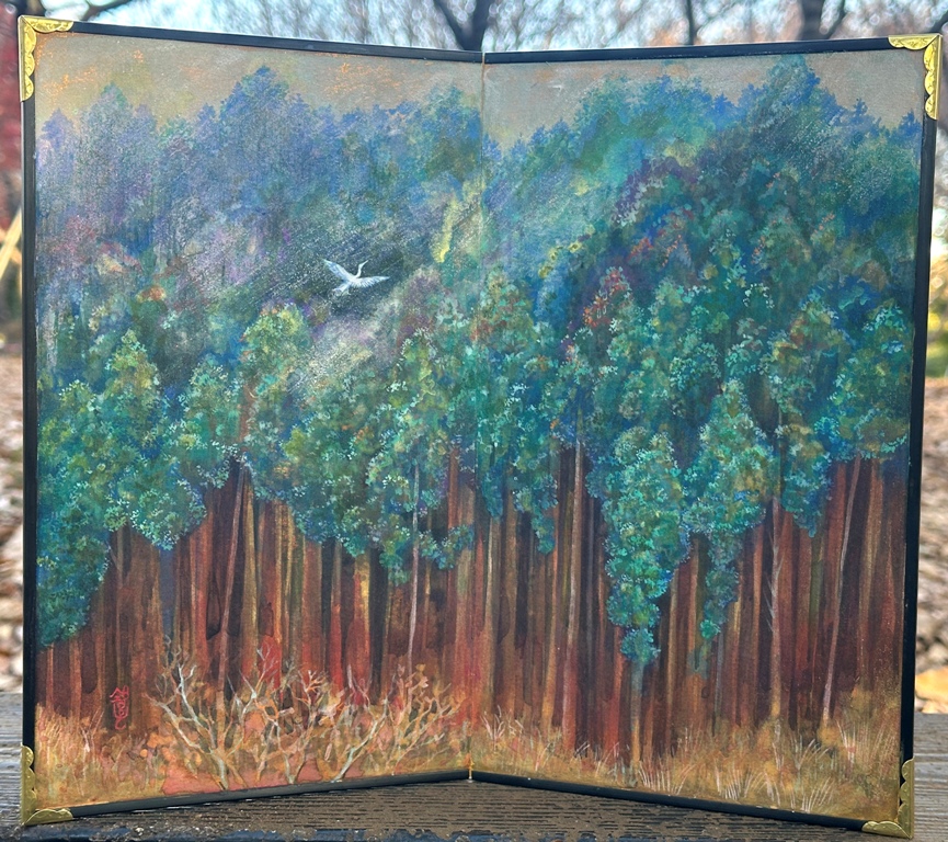 北山杉の風景を描いた屏風