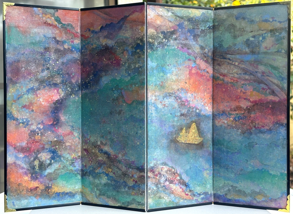 小さな屏風 宇宙を描いた日本画