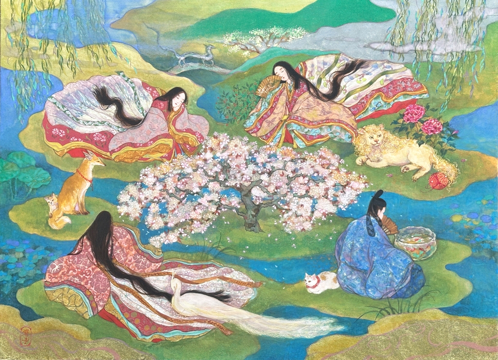 平安絵巻のような日本画作品 P8号